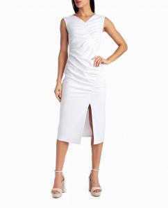 Ярко-белое платье миди из крепа со сборками Ella Nicole Miller
