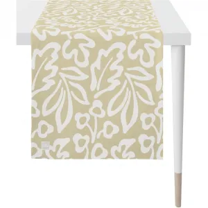 Дорожка на стол 3971 Outdoor, летний декор, лето жаккардовая ткань Apelt, песочный/белый