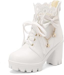 Женские ботильоны на платформе с бантом и кружевом Mandiaupup, 543 White