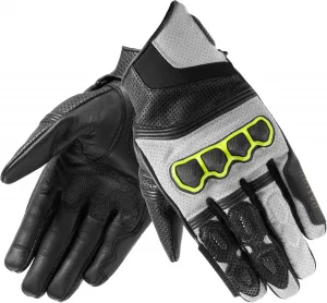 Мужские короткие кожаные мотоциклетные перчатки REBELHORN Patrol: вставки из сверхпрочной ткани на пальцах, вентиляция, гибкие элементы, подушечки, совместимые с сенсорными экранами, Black / grey / fluorescent yellow