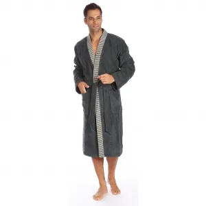 Мужской халат Bruno, идеально подходит для сауны и спа, отельный халат, утренний халат 1 шт., кимоно с полосатой отделкой, 100% хлопок Egeria, антрацит