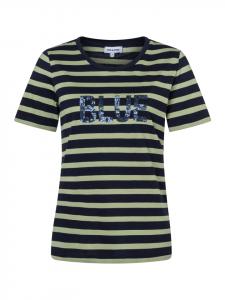 More & More Полосатая рубашка с короткими рукавами, надпись из пайеток темно-синего/зеленого цвета