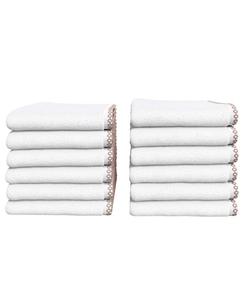 Набор из 12 быстросохнущих хлопковых салфеток с декоративной каймой Linery & Co, White / rosewood