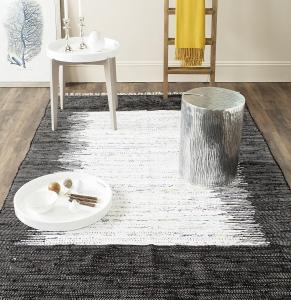 Ковер SAFAVIEH, 183 x 275 см, Montauk Collection - Ivory & Black, ручной работы, полосатый с бахромой, хлопковый, идеально подходит для помещений с высокой проходимостью в гостиной, спальне (MTK711H)