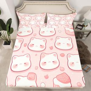 Erosebridal Комплект постельного белья Cute Cat King с розовыми котиками в стиле кавай, Pink