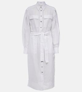 Полосатое платье-рубашка из хлопка и шелка Brunello Cucinelli, Bianco C750