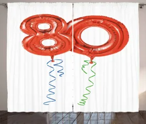 Штора для спальни в деревенском стиле ABAKUHAUS "День рождения", с воздушными шарами для вечеринки в стиле бабушки, присборенная, с петлями и крючками, 280 x 225 см, зеленый, синий и красный Abakuhaus