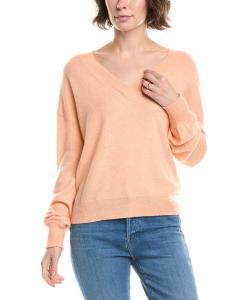 Форте Кашемир Свитер с V-образным вырезом и сборчатыми рукавами Forte Cashmere, оранжевый