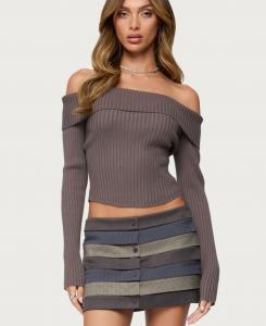 Женская вязаная блузка Lauren с отворотом Edikted, Taupe