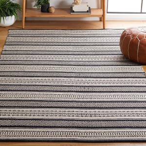 Ковер SAFAVIEH, 92 x 153 см, Montauk Collection, Black & Ivory, плоское плетение в стиле фермерский дом бохо полоска, хлопок, простой уход, идеально для помещений с высокой проходимостью: прихожая, гостиная, спальня (MTK728Z)