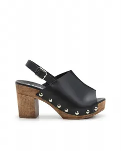 Женские кожаные сабо с заклепками и застежкой на пряжку Lois, черный