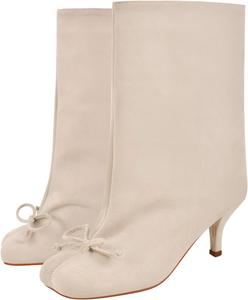 Женские ботильоны с бантом, короткие ботинки на каблуке 7 см, искусственная замша, круглый носок, для осени и зимы, повседневные, рабочие и для вечеринок Pinokino, Beige