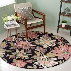 Ковер SAFAVIEH, 183 x 183 см, Blossom Collection, Black & Plum, ручной работы, французский кантри цветочный узор, шерсть, идеально для помещений с высокой проходимостью в гостиной, спальне (BLM467Z)