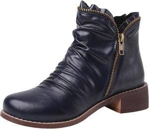 Женские повседневные ботильоны на низком каблуке Классические байкерские ботинки до щиколотки XIEPP, Dark Blue