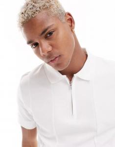 Белая рубашка-поло с серебряной молнией ASOS