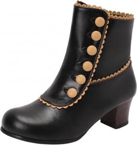 LYYSKY Женская мода Ботильоны с коротким голенищем на среднем каблуке 5,5 см, квадратный каблук, круглый носок, лаконичные винтажные с боковой молнией, размер US4-US15, Black(S5577)