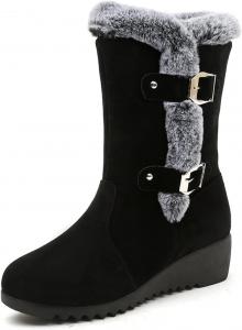 Женские зимние сапоги HINDOLA до середины икры с пряжкой, утепленные мехом, теплые ботинки до щиколотки, противоскользящие, водонепроницаемые, для улицы, модные шнурованные снежные ботинки для женщин, 9.5-10 Black