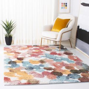 Ковер SAFAVIEH, 92 x 153 см, Calista Shag Collection, красный и синий, абстрактный дизайн, без линьки, идеален для помещений с высокой проходимостью в гостиной, спальне, столовой (CAL118Q-3)