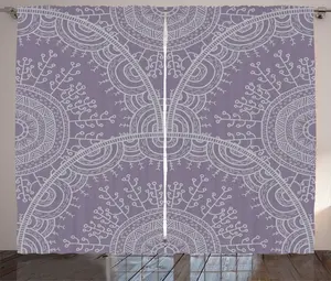 Штора ABAKUHAUS Мандала в деревенском стиле, с круглым мотивом в восточном стиле, универсальная ленточная штора для гостиной с петлями и крючками, 280 x 225 см, бледно-серый и лиловый Abakuhaus