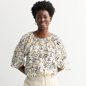 Женский топ с защипами Sonoma Goods For Life, Yellow Pink Floral