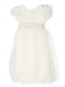 Шелковое платье с цветочной аппликацией La Stupenderia, нейтральный