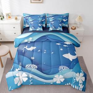 Erosebridal Комплект постельного белья Full Cute Dolphin с морскими дельфинами и тропическими рыбками, реверсивный дизайн, для детей, Blue White