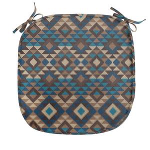 ABAKUHAUS Этническая подушка для обеденного стула, вязаная жаккардовая декоративная водонепроницаемая подушка с ремнями для кухонных сидений, 40 см x 40 см, темно-синий, коричневый