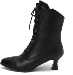 Женские ботильоны Gongxifacai на невысоком каблуке с шнуровкой, боковой молнией и декоративной перфорацией, Black