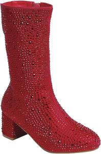 Сапоги ABSOLEX для девочек с круглым носком, стразами, до колена, на низком широком каблуке, Red
