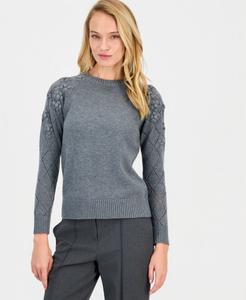 Женский свитер с длинными рукавами и цветочной отделкой Anne Klein, Med. Heather