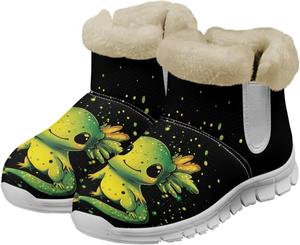 Женские ботинки выше щиколотки зимние с утеплителем из меха, удобные зимние ботинки на снег для женщин, теплые, с противоскользящей подошвой Glomenade, Green Gradient Axolotl