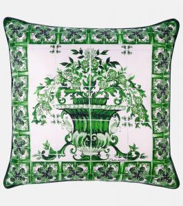 Подушка из шелкового твила с мелким принтом Dolce&Gabbana Casa, Vaso Verde Maiolica