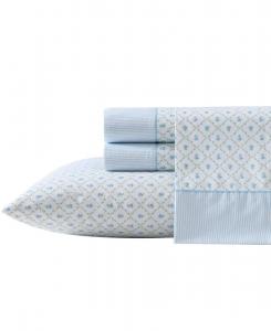 Комплект постельного белья из хлопкового перкаля (200 нитей на дюйм), 4 предмета, размер queen. Laura Ashley, Kate Printed Hem