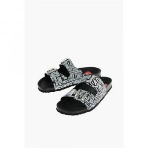 Сандалии из кожи с принтом LOVE Moschino, Black and White