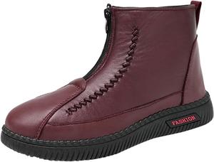 Женские Ботинки Выше Щиколотки Водонепроницаемые с Пенной Стелькой Памяти Зимние Снежные Ботинки с Меховой Подкладкой Удобные Винтажные Ботильоны для Мам Generic, Wine