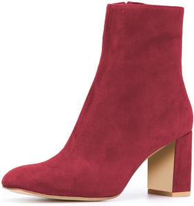 Женские ботильоны XYD из мягкой замши с круглым носком, удобным каблуком-блоком и молнией, Dark Red