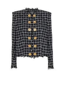 Укороченный твидовый жакет Balmain, черный