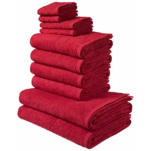 Мой домашний набор полотенец Инга, банные полотенца, полотенца для рук, гостевые полотенца, полотенца для мыла Полотенца с изящной каймой, 100% хлопок, однотонные, мягкие My Home, красный