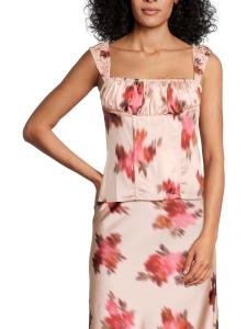 Корсетный топ с широкими бретелями и принтом, собранный на рюши WeWoreWhat, цвет Blush Multi