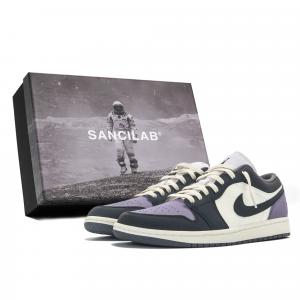 Jordan Баскетбольные кроссовки Air 1 с низким верхом, износостойкие, винтажные, унисекс, черно-фиолетовые