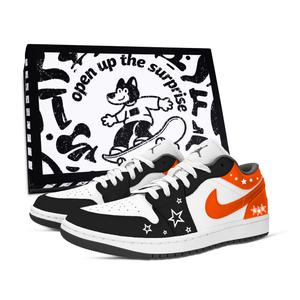 Jordan Кроссовки баскетбольные Air 1 Star Chronicle Crest низкие Unisex White Black Orange устойчивые к истиранию винтажные