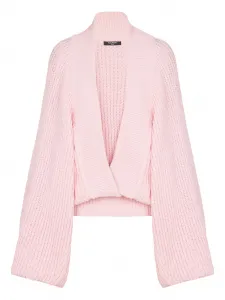 Шерстяной свитер с объемными рукавами Balmain, розовый