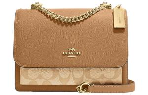 COACH Кожаный мессенджер с покрытием из ткани цепочка через плечо кроссбоди средний женский светло-коричневый