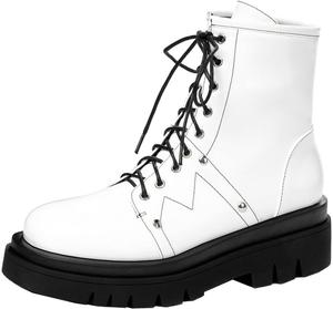 Женские боевые ботильоны Uniquelly с массивным каблуком, лакированная кожа, платформенные ботинки, шнуровка, круглый носок, модная зимняя обувь, White
