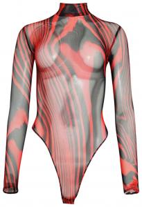 Боди David Koma с длинным рукавом и принтом из сетчатой ткани, красно-черное