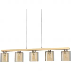 Подвесной светильник CASTRALVO, сталь, дерево и стекло, E27, IP20, лампа для столовой E27 1 шт. Подвесной светильник для столовой, кухни или гостиной Eglo, никелевый/янтарный