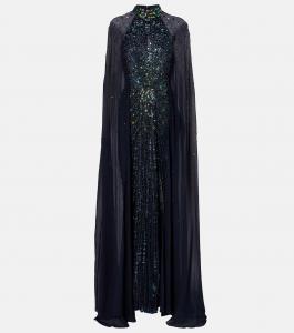 Платье Теа с накидкой и пайетками Jenny Packham, Ink
