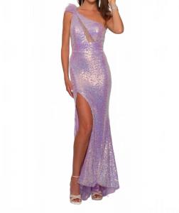 Потрясающее лиловое вечернее платье с одним плечом Dave & Johnny