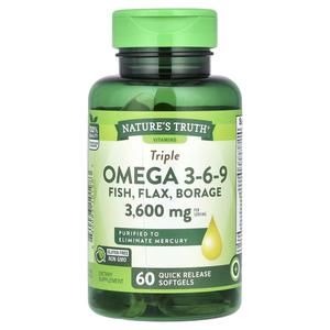 Тройное количество омега-3-6-9, рыба, лен, огуречник, 60 мягких таблеток быстрого высвобождения Nature'S Truth