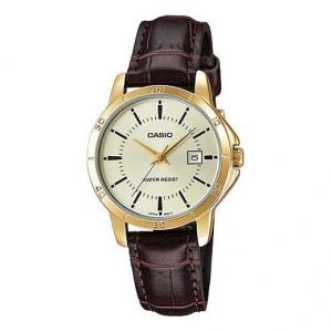 Часы CASIO Vintage Waterproof Leather Band Gold/ Brown Analog, коричневый